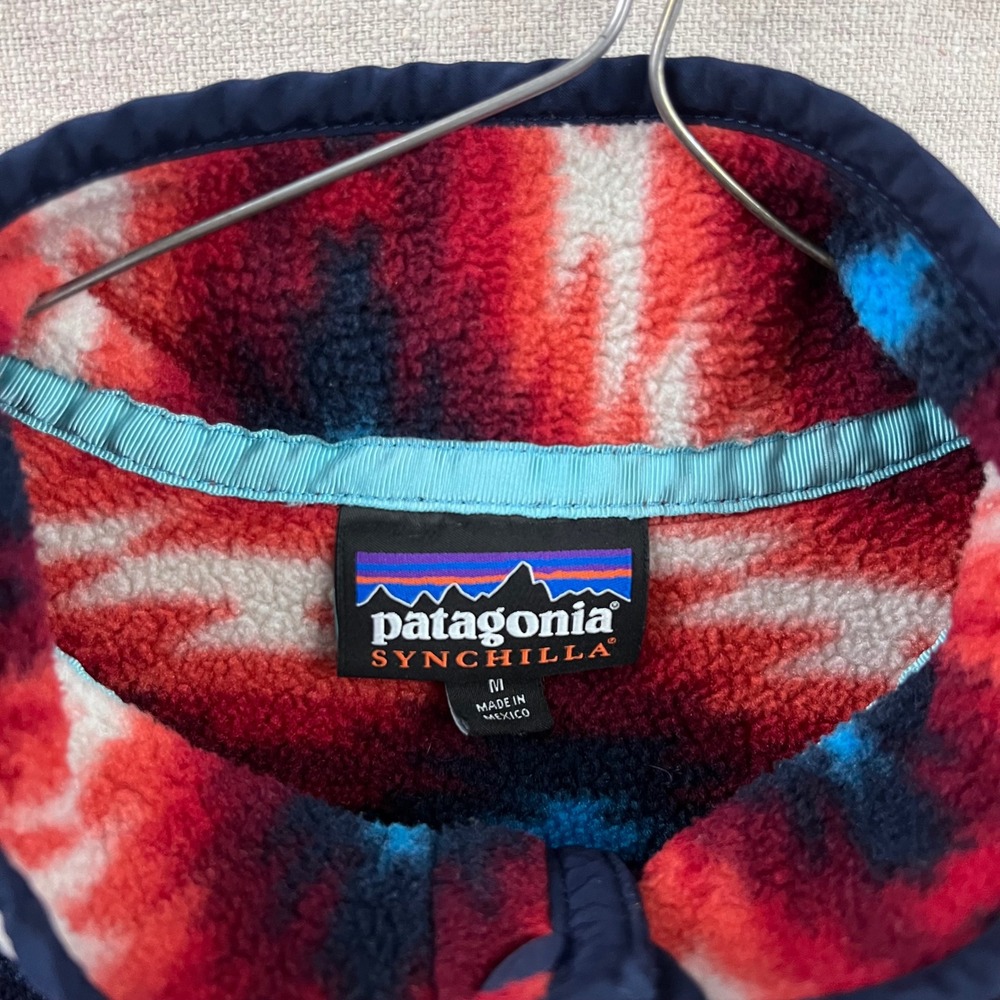 Patagonia Synchilla Snap-T Fleece Womens M Red Blue Geometric Excellent Pullover - Picture 4 of 8